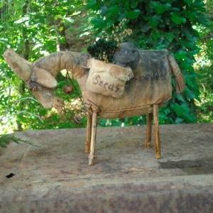 Grungy, Primitive Goat - Crow In Seed Bag -..