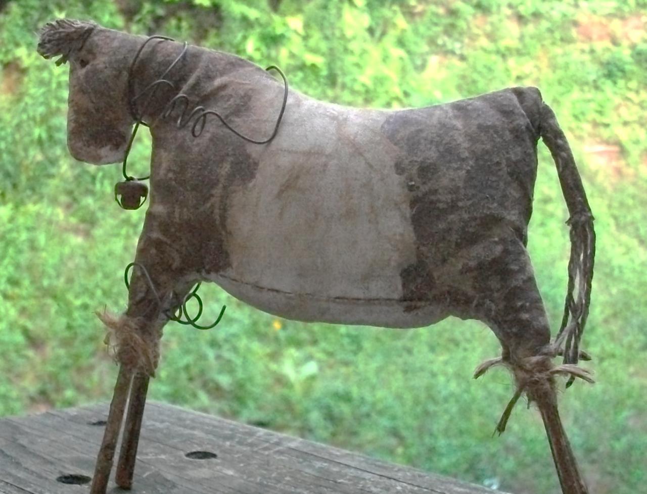 Primitive Cow Doll - Shelf Sitter Or Tuck - For Your Hutch, Cupboard Or Mantel