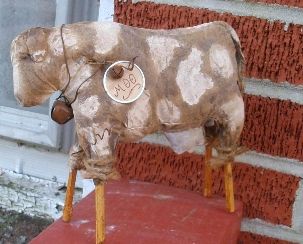 Extreme Primitive Cow Doll -shelf Sitter Or Tuck - For Your Hutch, Cupboard Or Mantel