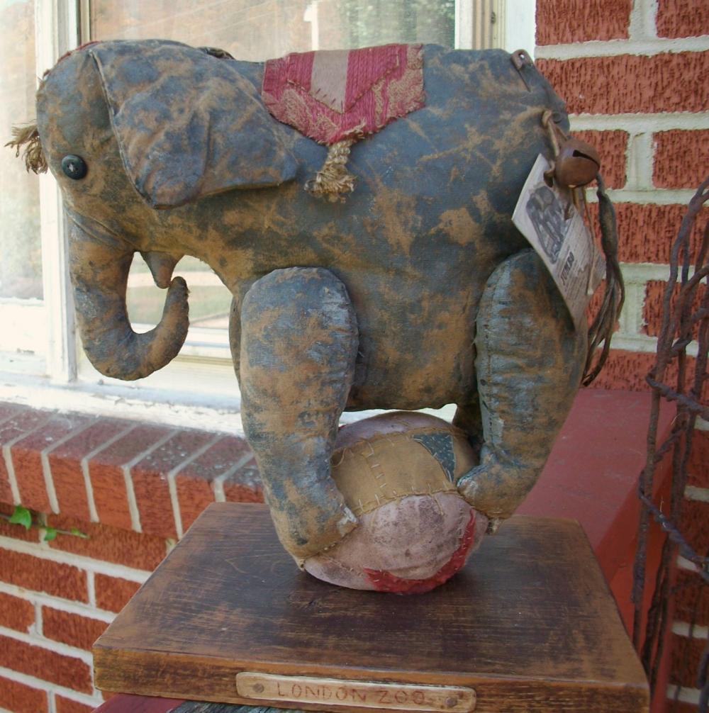 Primitive Vintage Look - Whimsical Circus Elephant Art Doll - Layaway Available