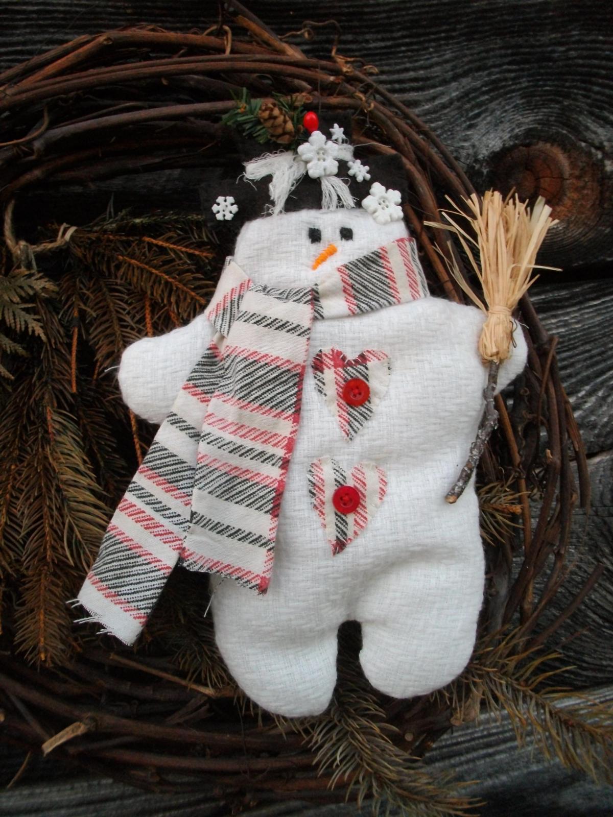 Traditional Snowman - Christmas Decoration - Shelf Sitter, Tuck Or Wall Hanging - For Your Shelf, Mantel Or Hutch