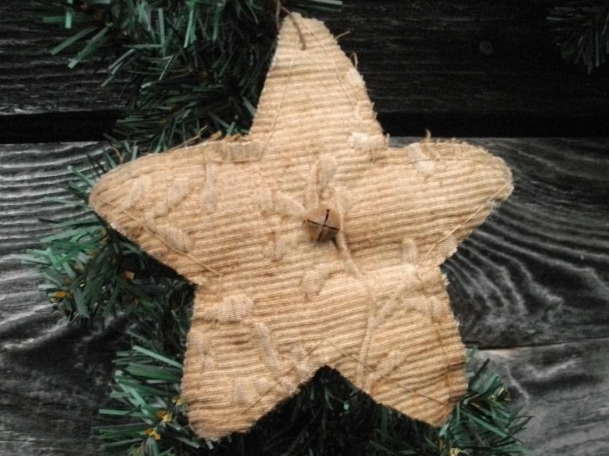 Primitive Star Ornament - Vintage Fabric And Rusty Bell